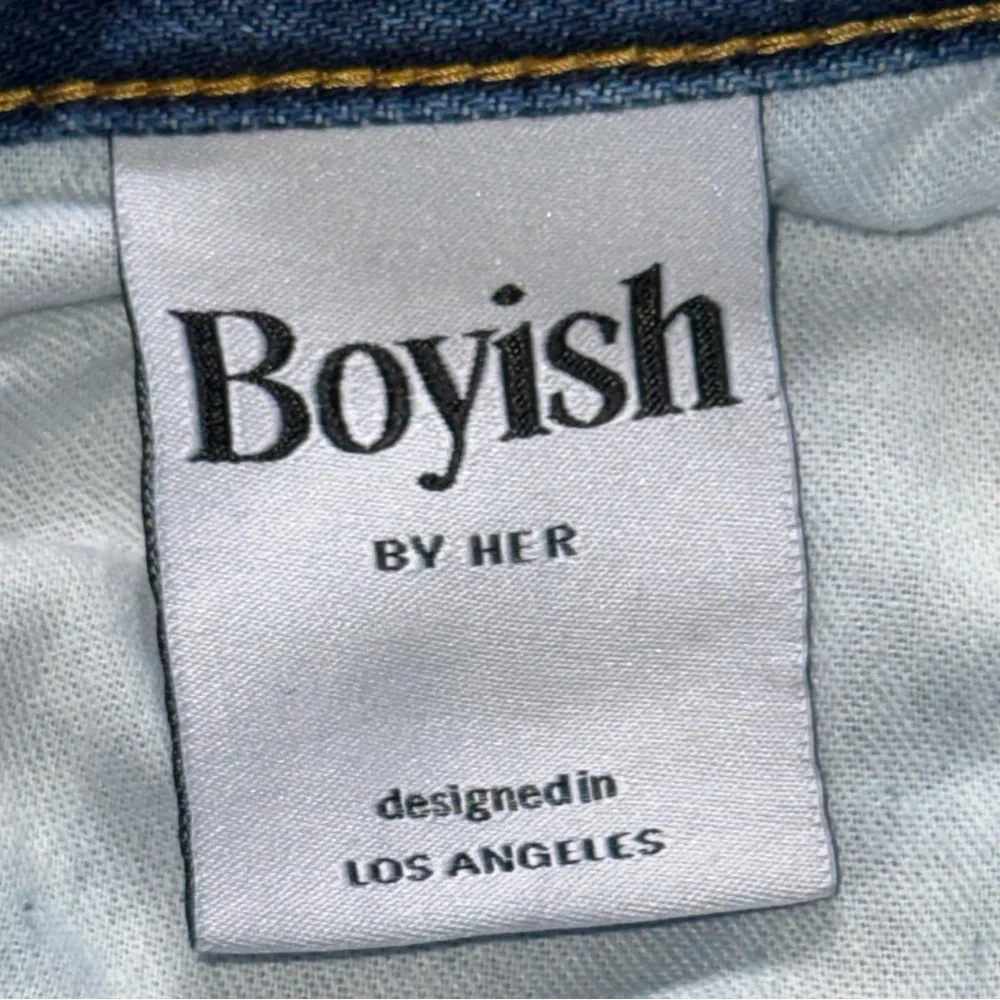 👖🛹 BOYISH Billy Straight Denim Jeans‎ Medium Wash Distressed Eco Women's Sz 27